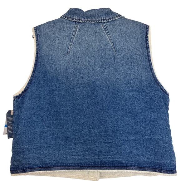 NWT Democracy XL Ombre Denim Button Up Vest with Faux Fur Lining & Slip Pockets - Picture 2 of 8